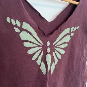 Unique Butterfly Top. 100% Cotton. Made in Nepal. Maroon. Size S-M. Womens.